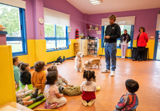 As cadelas Duna e Lina visitan as escolas infantís de Oleiros